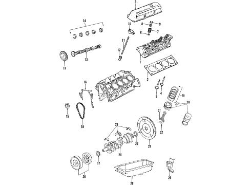 1995 Cadillac DeVille Engine Parts, Mounts, Cylinder Head & Valves, Camshaft & Timing, Oil Pan, Oil Pump, Crankshaft & Bearings, Pistons, Rings & Bearings Spring-Valve Diagram for 3542456