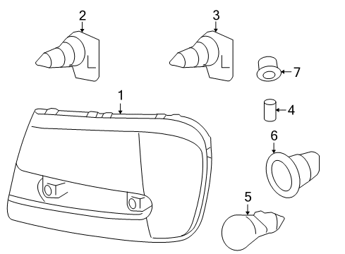 2007 Chevrolet Trailblazer Headlamps Headlight Assembly-(W/ Front Side Marker & Parking & T/Side Diagram for 25970914