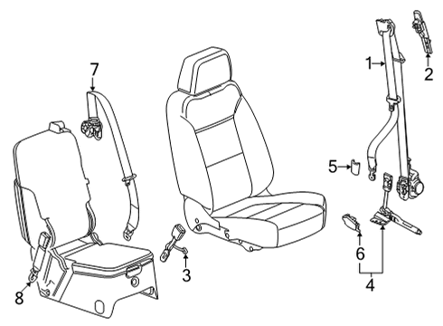 2021 GMC Yukon XL Front Seat Belts Belt & Retractor Bolt Diagram for 11612191