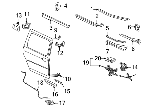 2005 Buick Terraza Tracks & Components Bracket Asm-Rear Side Door Actuator Cable Guide Diagram for 10376459