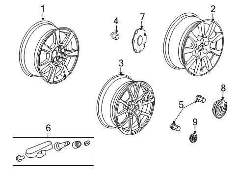 2013 Cadillac CTS Wheels, Covers & Trim 19X8.5 Aluminum 7-Split-Spoke Wheel Rim Diagram for 19300997