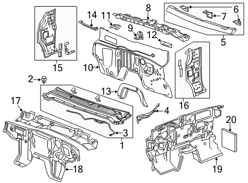 2022 GMC Canyon Cab Cowl Cowl Grille Diagram for 22897423