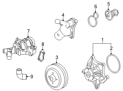 2004 Cadillac XLR Cooling System, Radiator, Water Pump, Cooling Fan Pulley Diagram for 12604615