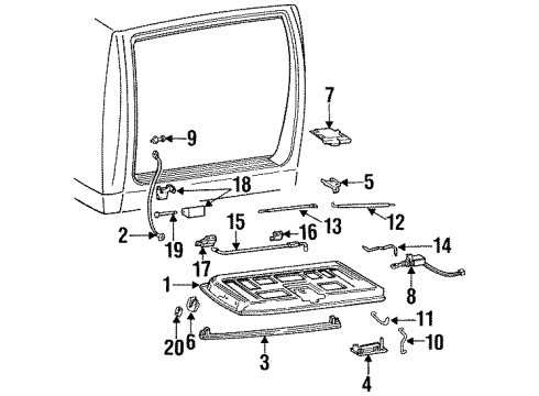 1997 Chevrolet Tahoe Tail Gate & Hardware End Gate Window Latch Assembly Diagram for 15720545