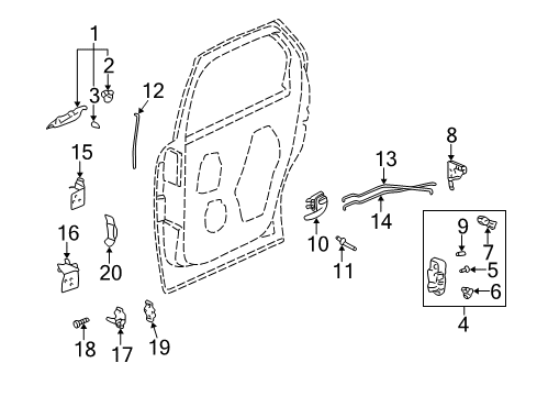 2002 Buick Rendezvous Rear Door - Lock & Hardware Rear Side Door Latch Assembly Diagram for 19120291