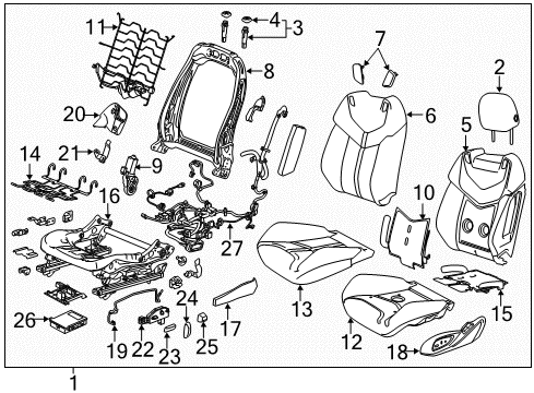 2017 Chevrolet SS Driver Seat Components Outer Finish Panel Bracket Diagram for 22758513