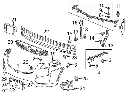 2020 Cadillac XT5 Front Bumper Guide Bracket Diagram for 84172892