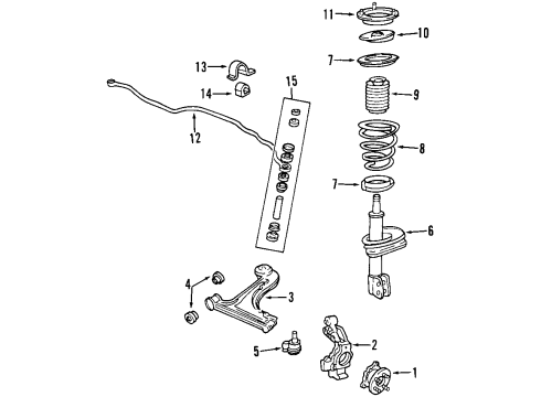 1997 Chevrolet Malibu Front Suspension Components, Lower Control Arm, Stabilizer Bar Stabilizer Bar Insulator Diagram for 22619843