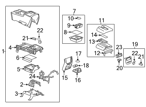 2013 GMC Sierra 1500 Center Console Console Assembly Diagram for 20893116