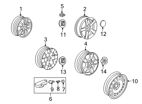 2010 Saturn Vue Wheels, Covers & Trim Wheel Trim CAP Diagram for 25864151
