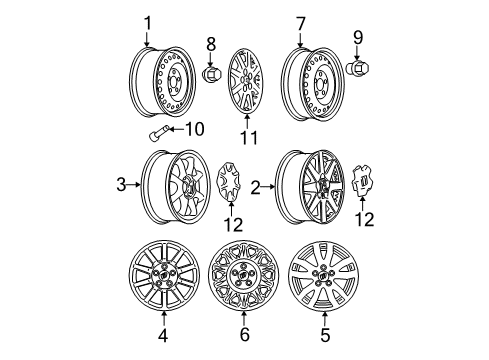 2004 Buick Rendezvous Wheels, Covers & Trim Wheel Cover Diagram for 9593864