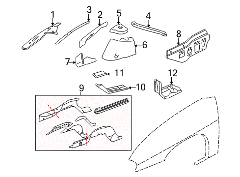 2005 Chevrolet Impala Structural Components & Rails Apron Assembly Diagram for 19120718