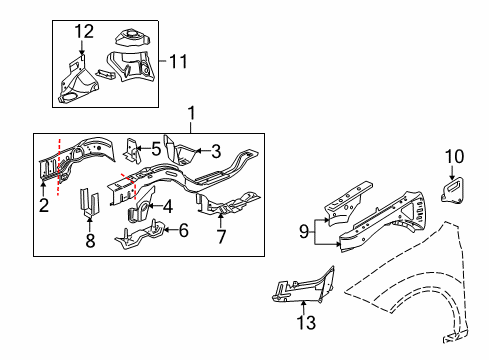 2009 Pontiac G5 Structural Components & Rails Splash Shield Diagram for 15257055