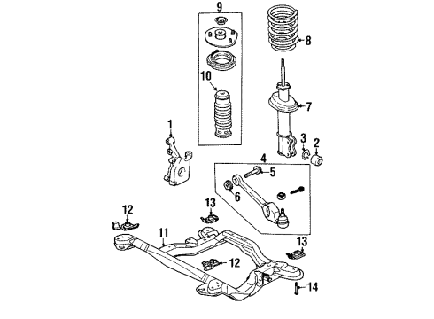 1999 Saturn SL2 Front Suspension Components, Lower Control Arm, Stabilizer Bar Spring, Front Diagram for 22197242