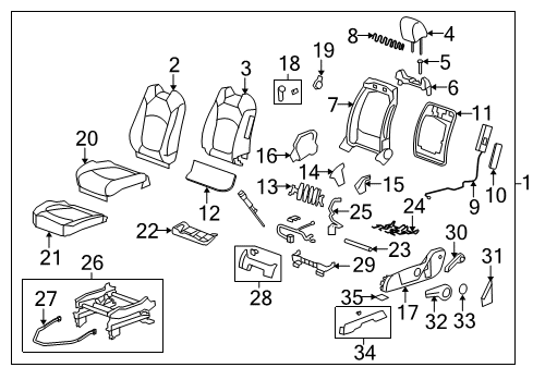 2012 Chevrolet Traverse Front Seat Components Adjust Handle Diagram for 25941630