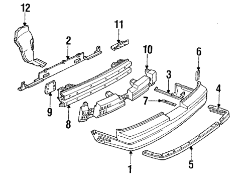 1991 Oldsmobile Cutlass Supreme Rear Bumper Reinforcement Asm-Rear Bumper Fascia Outer Diagram for 10286622