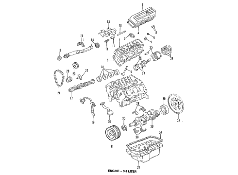 1995 Buick Riviera Engine Parts, Mounts, Cylinder Head & Valves, Camshaft & Timing, Oil Pan, Oil Pump, Balance Shafts, Crankshaft & Bearings, Pistons, Rings & Bearings Gasket, Engine Front Cover Diagram for 24502133