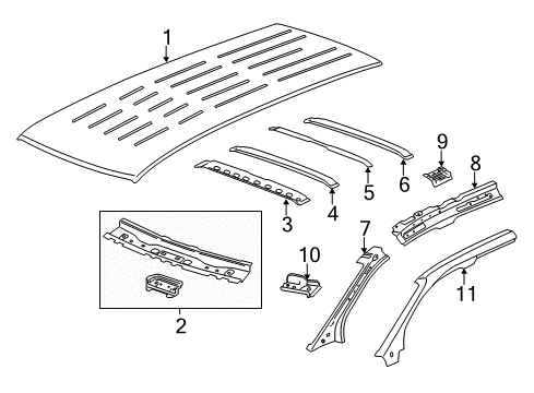 2013 GMC Acadia Roof & Components Inner Rail Diagram for 22789696