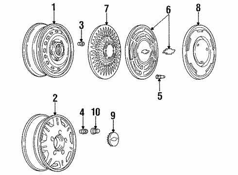 1992 Chevrolet Lumina Wheels, Covers & Trim Wheel Trim Cover Assembly Diagram for 10119573