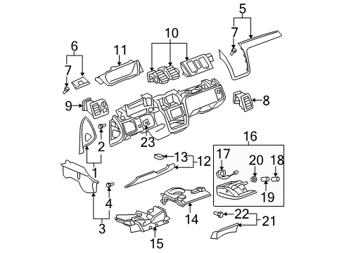2009 Cadillac DTS Cluster & Switches, Instrument Panel Grille Diagram for 15278680