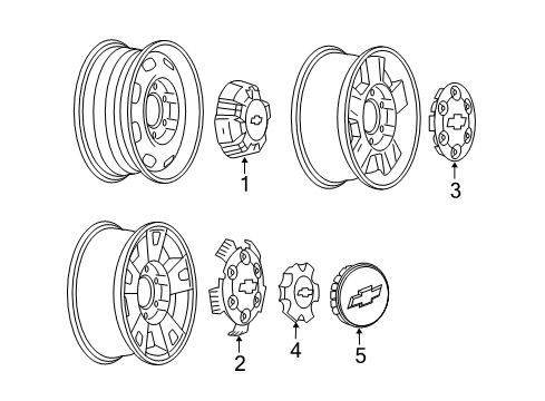 2008 Chevrolet Colorado Wheel Covers & Trim Hub Cap ASSEMBLY Diagram for 9597946