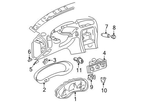 2001 Oldsmobile Alero Instruments & Gauges Instrument Cluster Assembly Diagram for 9351743