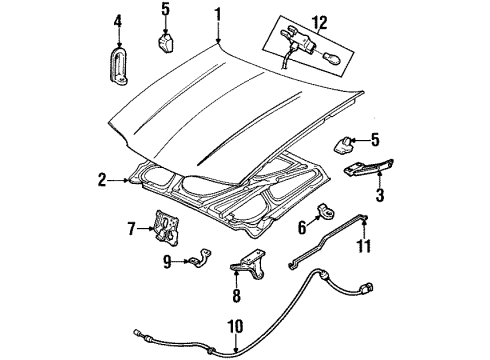 1991 Chevrolet Beretta Hood & Components Cable Asm-Hood Primary Latch Release Diagram for 22645049