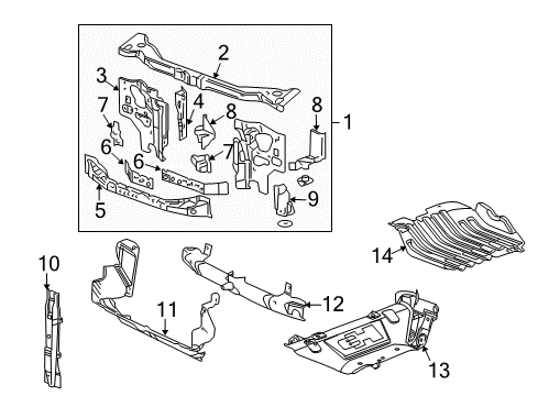 2009 Hummer H3 Radiator Support Lock Support Diagram for 20827029