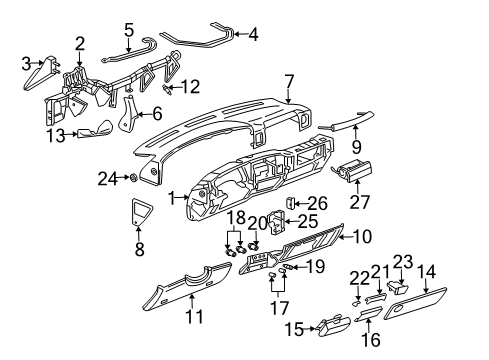 1999 Chevrolet Silverado 2500 Instrument Panel Handle Asm-Instrument Panel Asst *Pewter R Diagram for 15170313