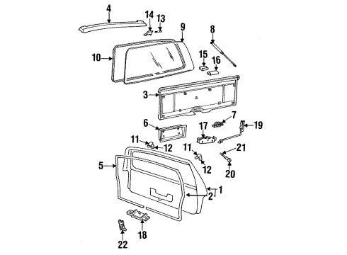 1990 Chevrolet Cavalier Gate & Hardware Plate Asm-Name C/Lid Outer Panel "Cavalier" *Block & Brite Diagram for 20717278