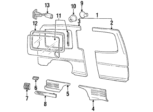 1990 Pontiac Trans Sport Body Side Panel Latch Gasket Diagram for 20586100