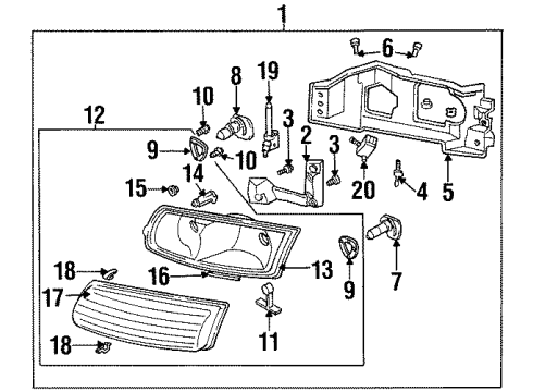 1998 Buick Riviera Headlamps Headlamp Assembly Diagram for 16524973