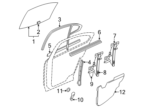 1999 Oldsmobile Alero Rear Door - Glass & Hardware Rear Side Door Window Regulator Assembly Diagram for 22683776