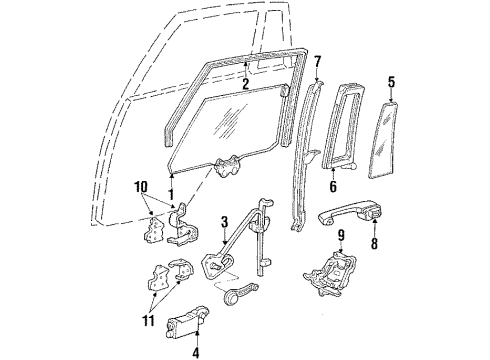 1987 Cadillac DeVille Rear Door Glass & Hardware Rear Door Lock Assembly Diagram for 16608233