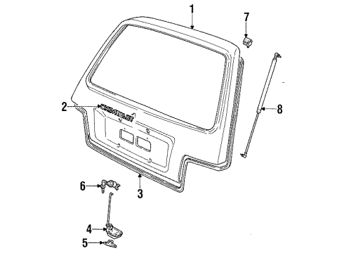 1987 Chevrolet Sprint Gate & Hardware Cylinder, Rear Compartment Lid Lock Diagram for 96056266