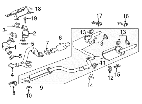 2012 Chevrolet Impala Exhaust Components Muffler & Pipe Hanger Diagram for 10301948