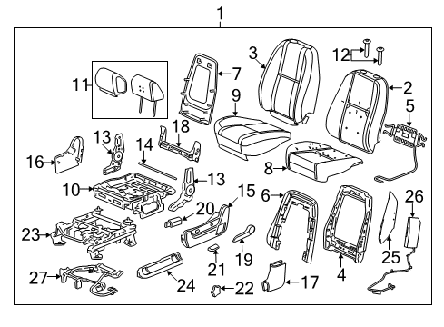 2012 GMC Sierra 3500 HD Front Seat Components Seat Back Cover Diagram for 20843355
