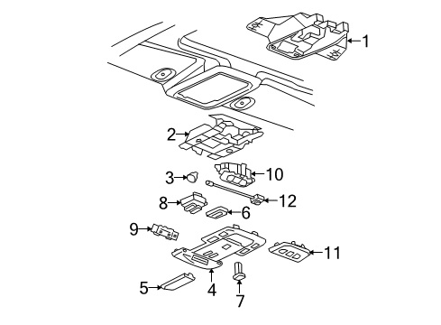 2010 Cadillac DTS Sunroof Retainer-Headlining Intermediate Trim Panel Diagram for 15259413