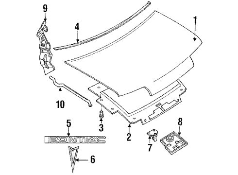 1990 Pontiac Trans Sport Hood & Components Rod-Hood Hold Open Diagram for 10125467