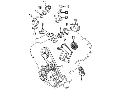 1995 Cadillac DeVille Belts & Pulleys Rear Cover Diagram for 12600022