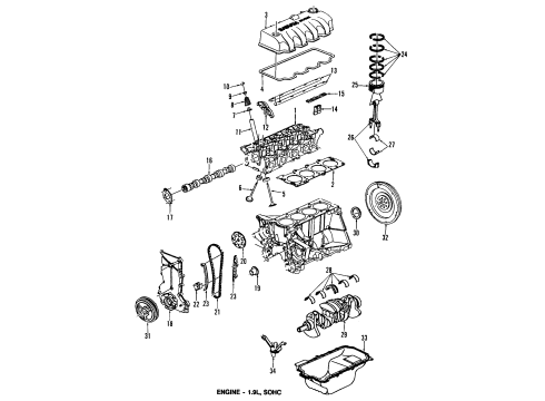 2001 Saturn SL Engine Parts, Mounts, Cylinder Head & Valves, Camshaft & Timing, Oil Pan, Oil Pump, Crankshaft & Bearings, Pistons, Rings & Bearings Guide, Timing Chain Diagram for 21008208