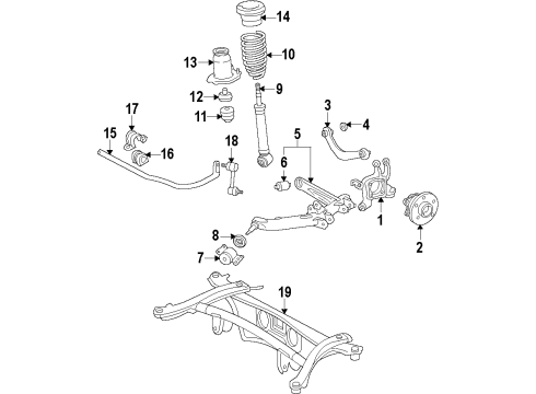2010 Pontiac Vibe Rear Suspension Components, Lower Control Arm, Upper Control Arm, Stabilizer Bar Rear Suspension Knuckle Diagram for 19184273