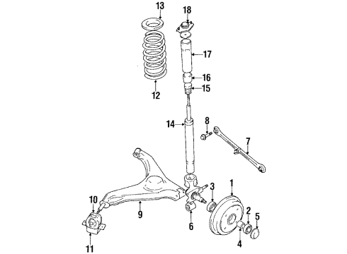 1989 Geo Metro Rear Suspension Components, Lower Control Arm Rear Drum Dust Cover Diagram for 91172230