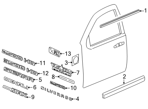 2007 GMC Sierra 2500 HD Exterior Trim - Front Door Body Side Molding Diagram for 20816953