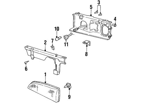 1996 Pontiac Bonneville Headlamps Headlamp Assembly-(W/ Parking & Front Side Marker & T/Side Diagram for 16524194