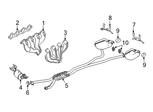 2004 Cadillac CTS Exhaust Manifold Engine Exhaust Manifold Assembly Diagram for 24412093