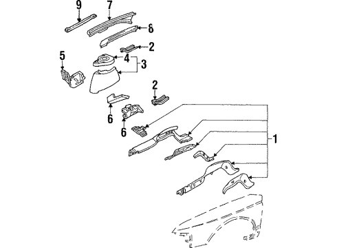 1995 Oldsmobile Cutlass Supreme Structural Components & Rails Rail-Front Fender Upper Diagram for 10271012