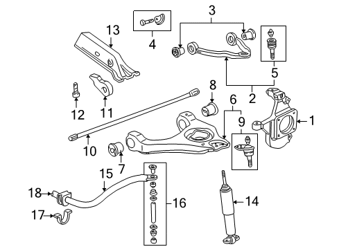 2003 Hummer H2 Front Suspension Components, Lower Control Arm, Upper Control Arm, Stabilizer Bar Lower Control Arm Diagram for 20832025