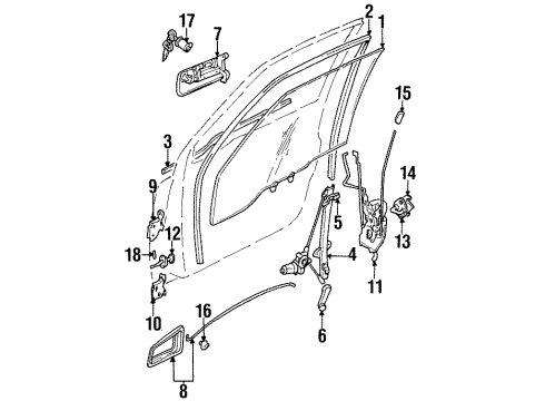 1997 Geo Tracker Front Door - Glass & Hardware Latch Assembly Diagram for 30016209