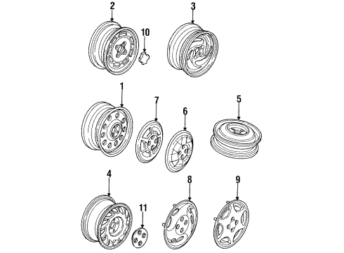 1994 Saturn SW1 Wheels Wheel Nut Cap Diagram for 21010462